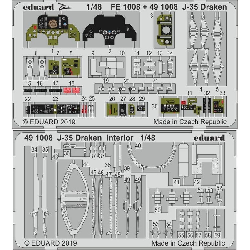 1/48 J-35 Draken Interior Photo-Etched Parts (for Hasegawa)