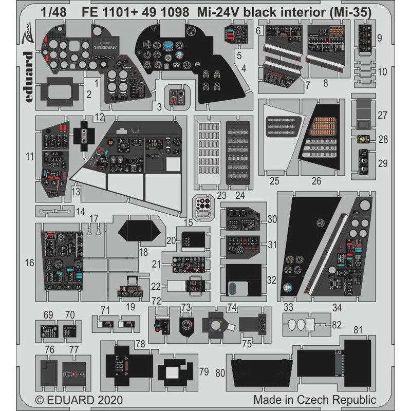 1/48 Mi-24 Interior Black (Mi-35) Photo-Etched Parts (for Zvezda)