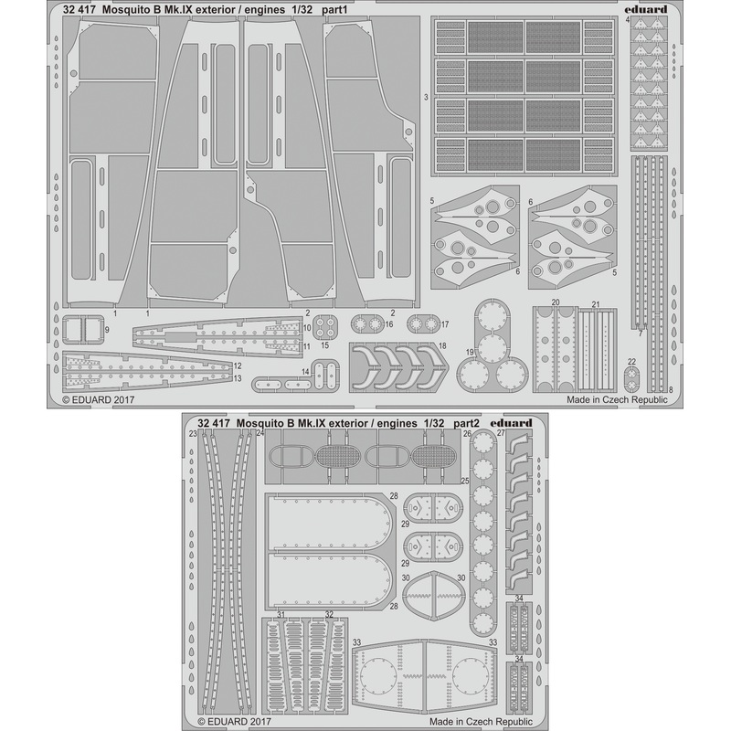 1/32 Mosquito B Mk.IX Exterior/Engines Photo-Etched Parts (for HK Models)