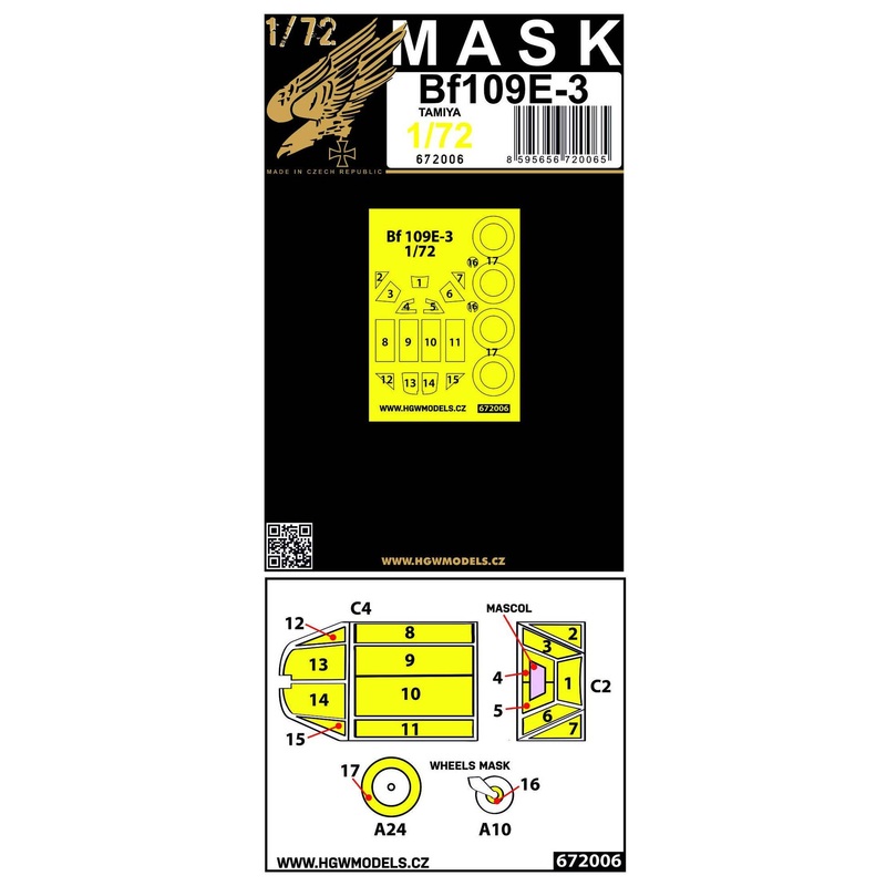 1/72 Bf 109E-3 Masks (for Tamiya)