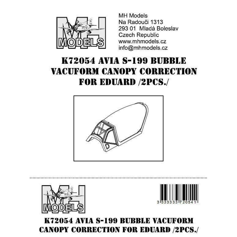 1/72 Avia S-199 Bubble vacuform canopy correction set for Eduard closed version (2pcs.)