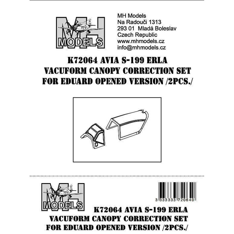 1/72 Avia S-199 Erla vacuform canopy correction set for Eduard opened version 2pcs.