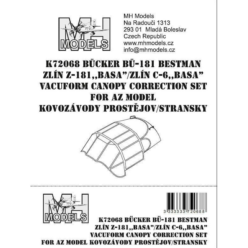 1/72 Bucker Bu-181 Bestman/Zlin Z-181 Basa /Zlin C-6 Basa vacuform canopy correction set for AZ Model