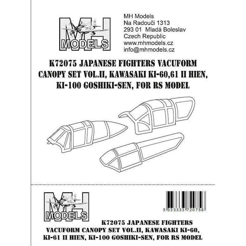 1/72 Japanese fighters Vacuform Canopy Set, Pt.2 (Ki-60,Ki-61 II, Ki-100) for RS Model