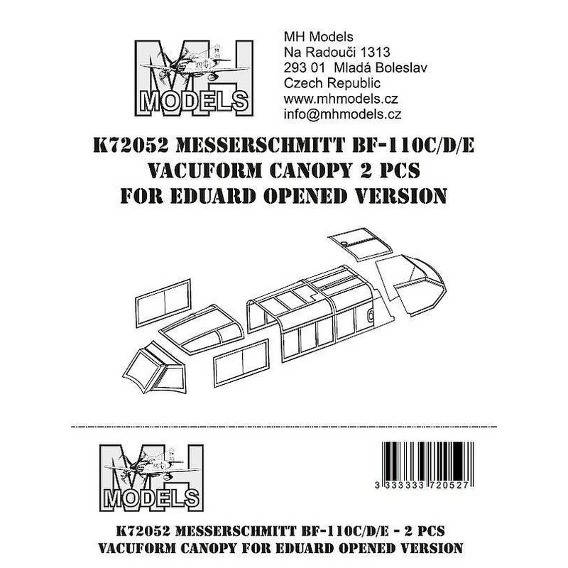 1/72 Messerschmitt Bf-110C/D/E vacuform canopy for Eduard opened version