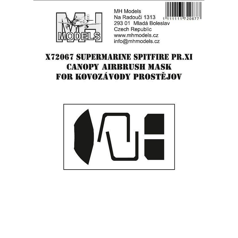 1/72 Spitfire PR.XI Canopy Airbrush Mask for Kovozavody Prostejov