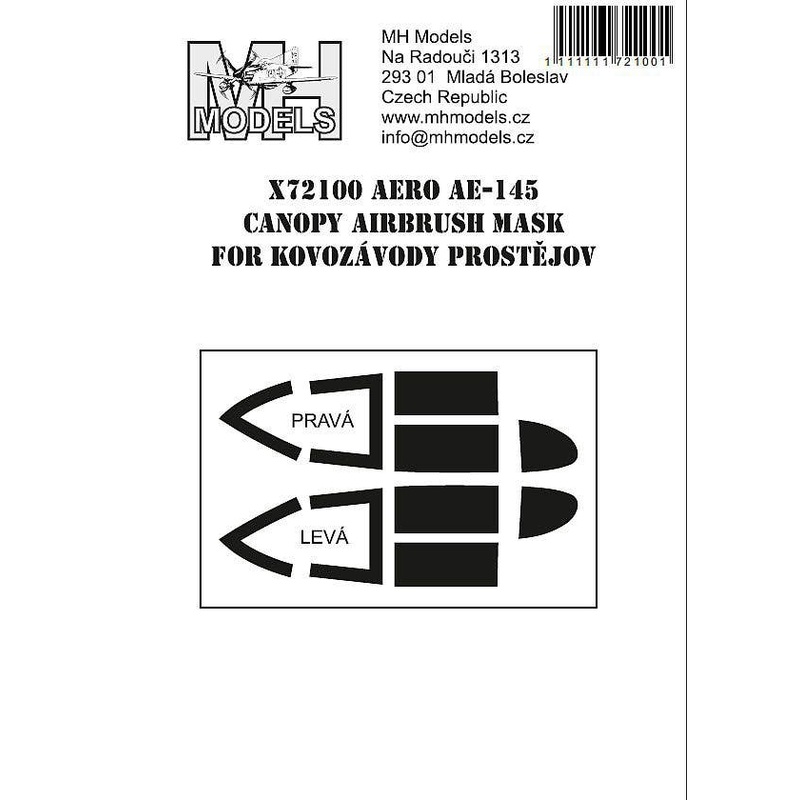 1/72 Aero Ae-145 canopy airbrush mask for Kovozavody Prostejov