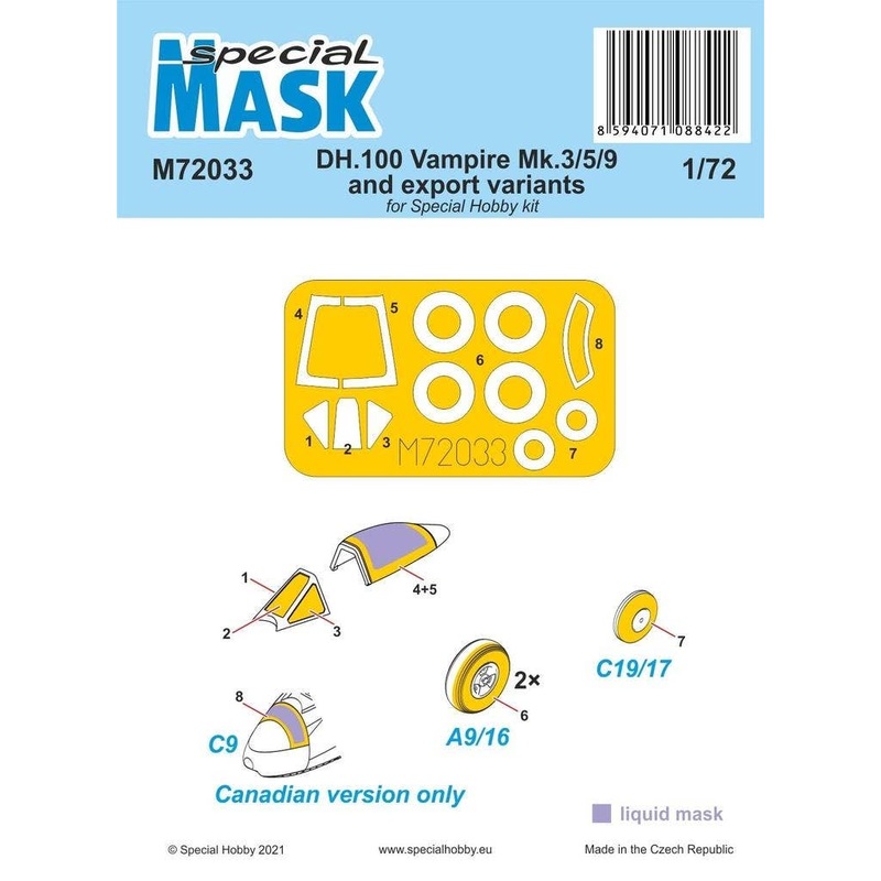1/72 DH.100 Vampire Mk.3/5/9 and export variants MASK for Special Hobby