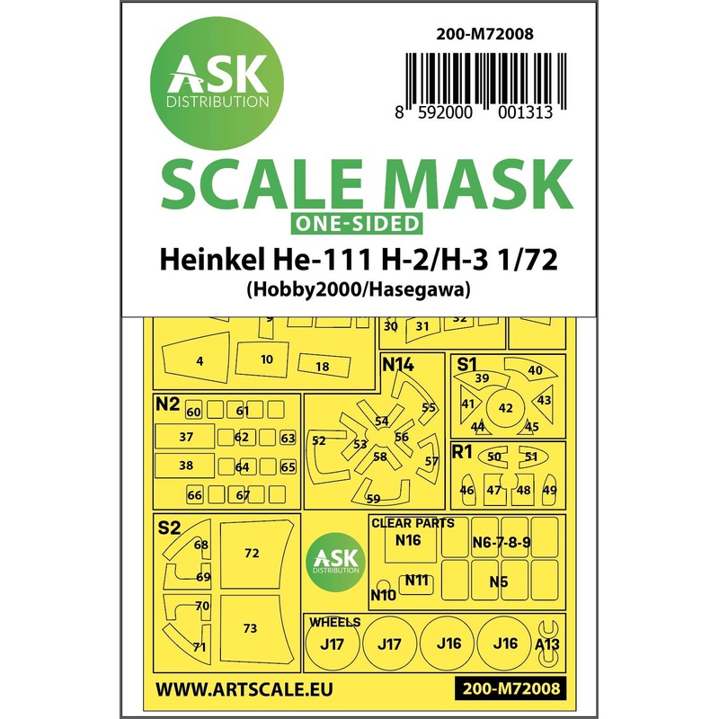 1/72 Heinkel He 111H-2/H-3 one-sided painting mask for Hasegawa / Hobby2000