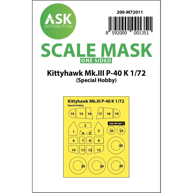 1/72 Kittyhawk Mk.III P-40 K one-sided painting mask for Special Hobby