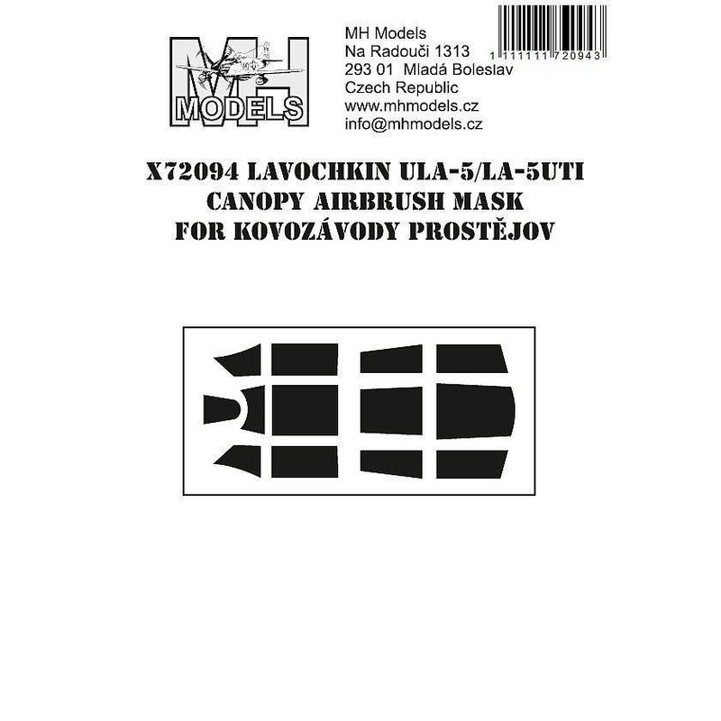 1/72 Lavochkin ULa-5 / LA-5UTI canopy airbrush mask for Kovozavody Prostejov