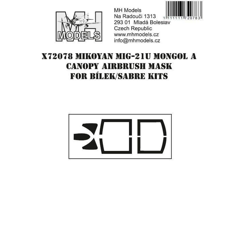 1/72 Mikoyan MiG-21U Mongol A canopy airbrush mask for Bilek/Sabre kits