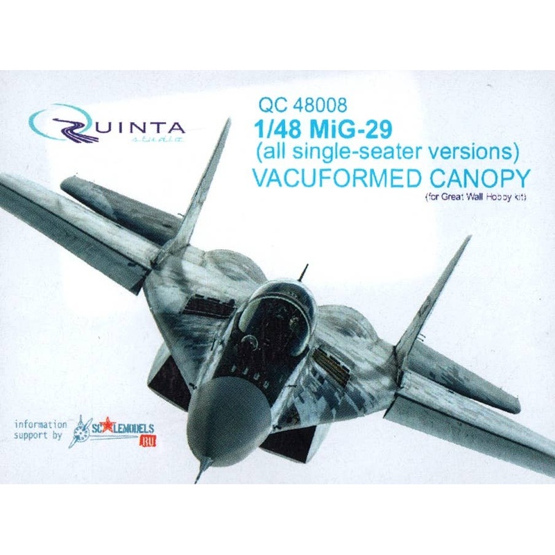 1/48 MiG-29 (All single seater version)  Vacuformed Clear Canopy (for GWH kits)