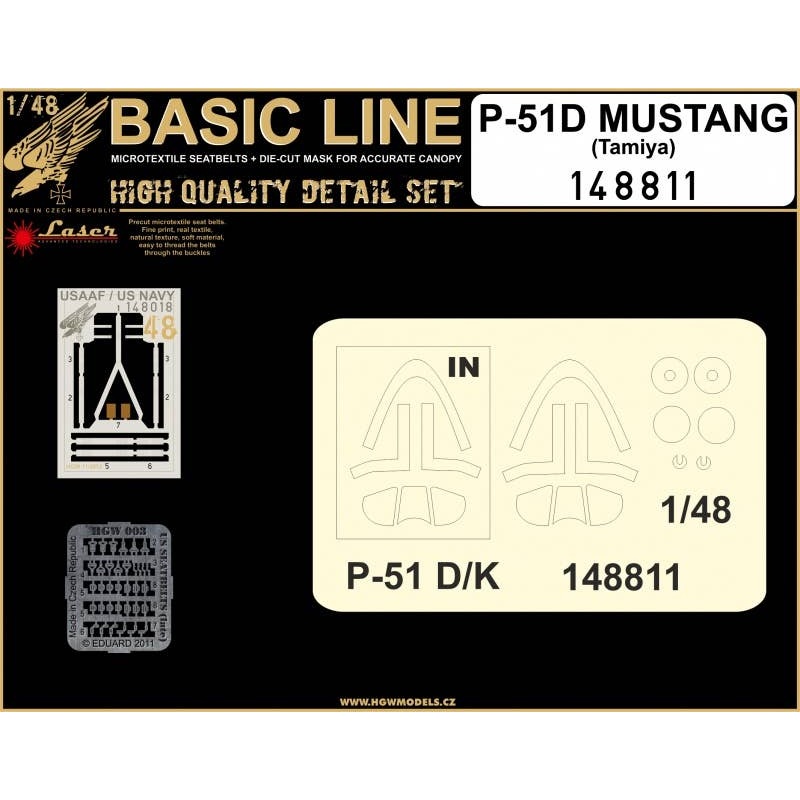 1/48 P51D Mustang Microtextile Seatbelts + Die-Cut Mask for Accurate Canopy (for Tamiya)