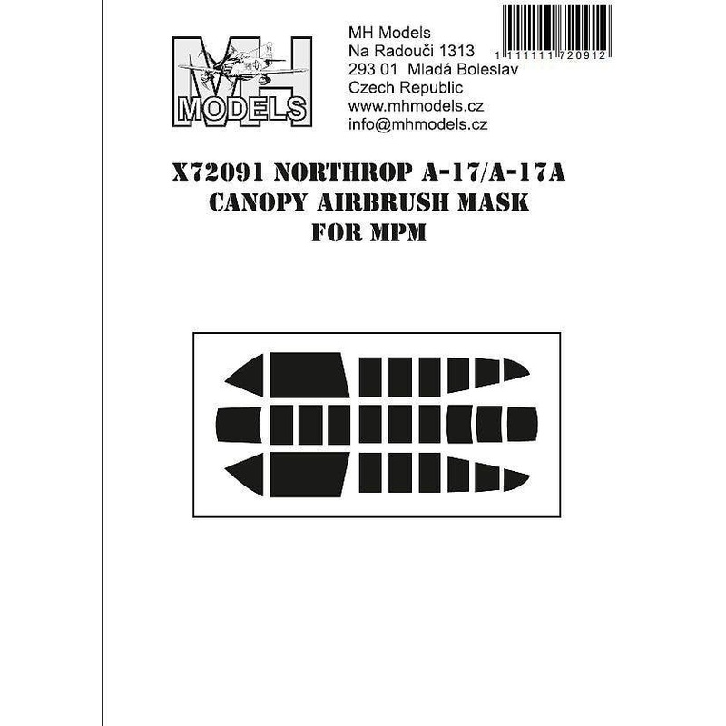 1/72 Nothrop A-17/A-17A Canopy airbrush mask for MPM