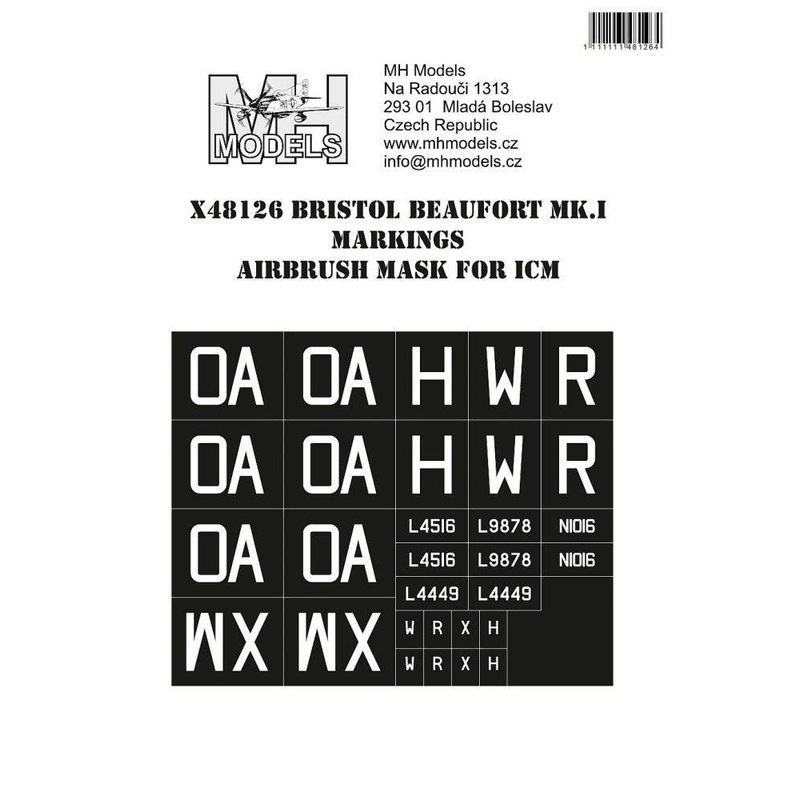 1/48 Bristol Beaufort Mk.I Markings airbrush mask for ICM