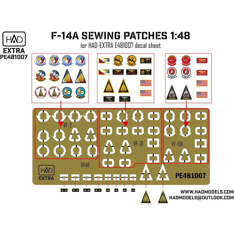 1/48 F-14A-D sewing patches VF-2 VF-101 VF-31 photo-etched parts