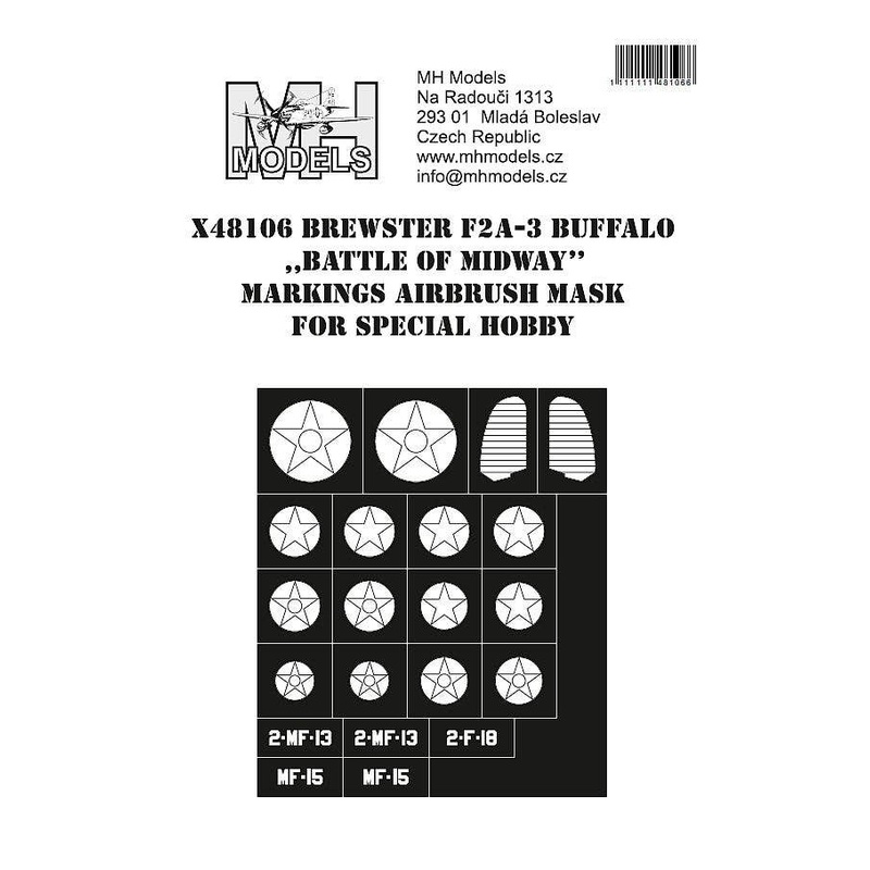 1/48 F2A-3 Buffalo Battle of Midway Markings Airbrush Mask for Special Hobby.