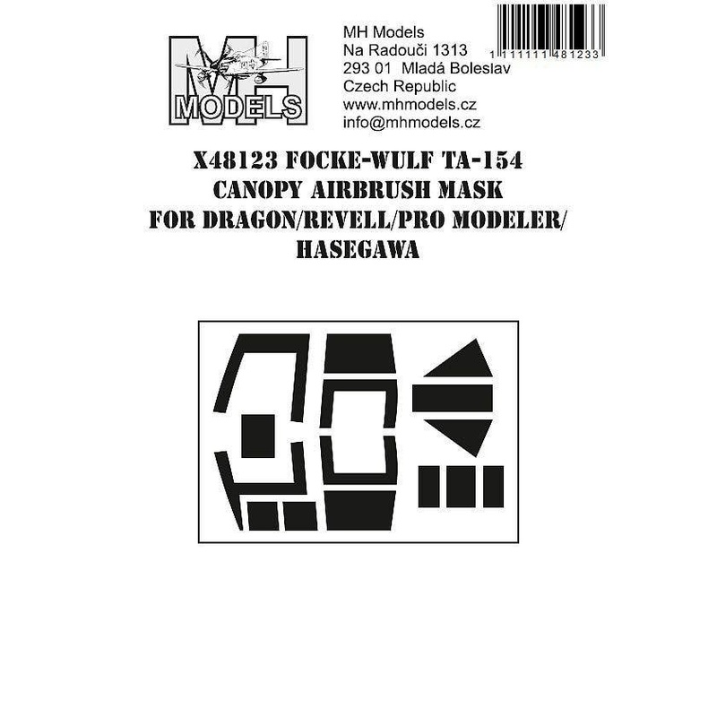 1/48 Fw Ta 154 canopy airbrush mask for Dragon/Revell/Pro Modeler/Hasegawa