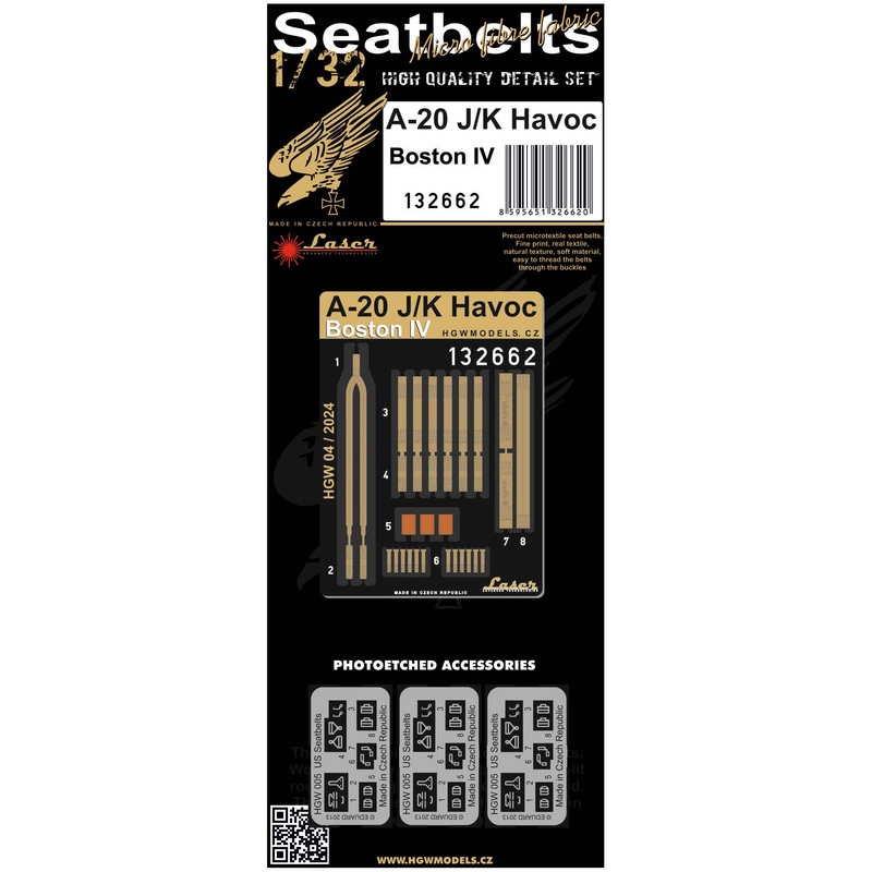 1/32 A20 J/K HAVOC (BOSTON IV) Seatbelt (pre-cut (laser) for HK Models)