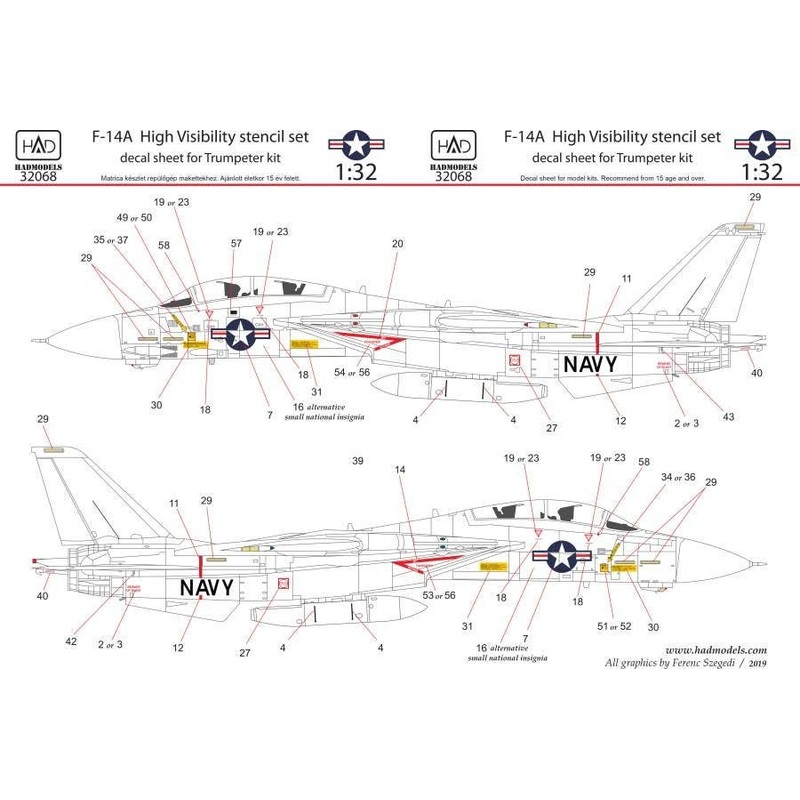 1/32 F-14 High-Visibility Stencil Set (for Trumpeter)