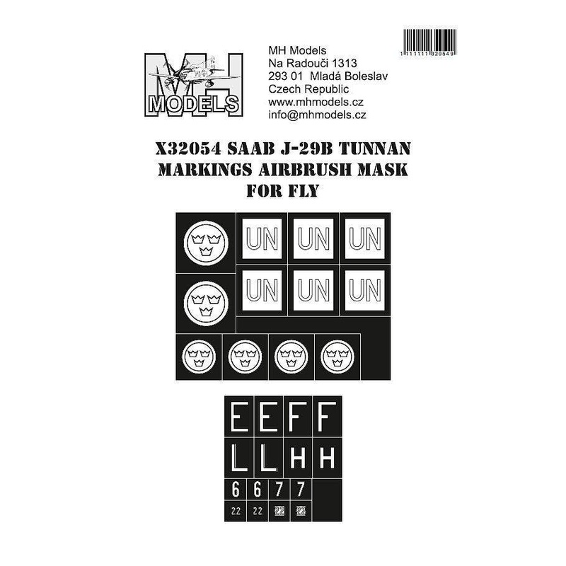 1/32 Saab J-29B Tunnan Markings Airbrush Mask for Fly