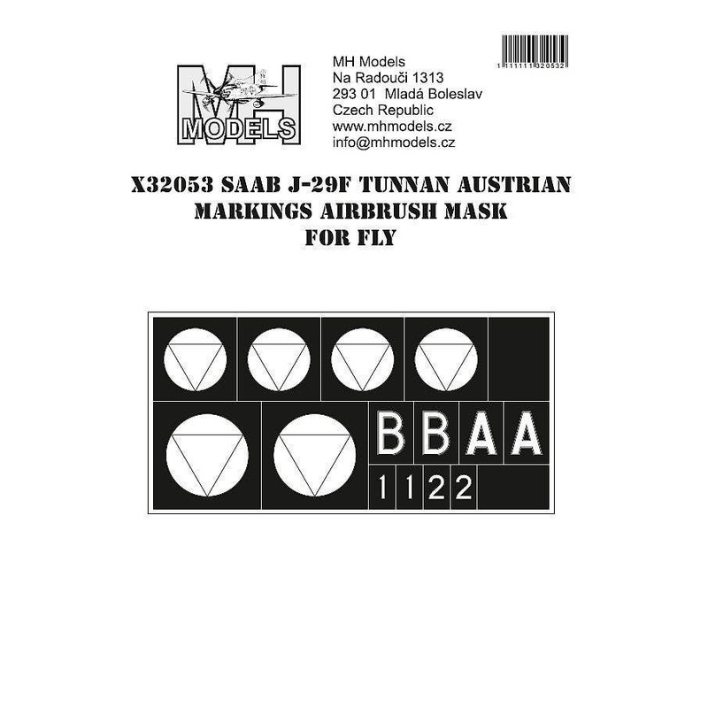 1/32 Saab J-29F Tunnan Austrian Markings Airbrush Mask for Fly