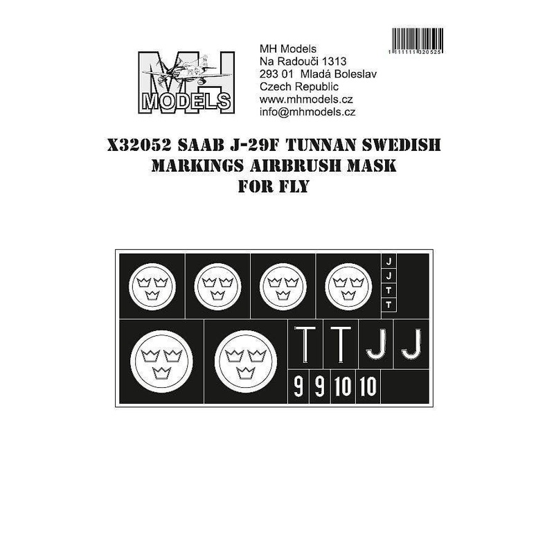 1/32 Saab J-29F Tunnan Swedish Markings Airbrush Mask for Fly