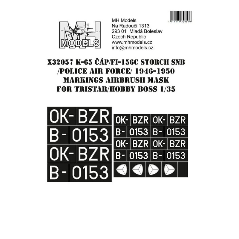 1/35 K-65 Cap/Fi-156C Storch SNB (Police Air Force) 1946-1950 Markings Airbrush Mask for Tristar/HobbyBoss