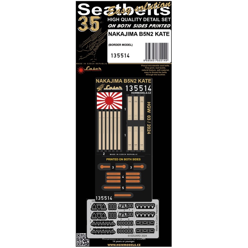 1/35 NAKAJIMA B5N2 KATE Seatbelt (pre-cut (laser) for Border Model)