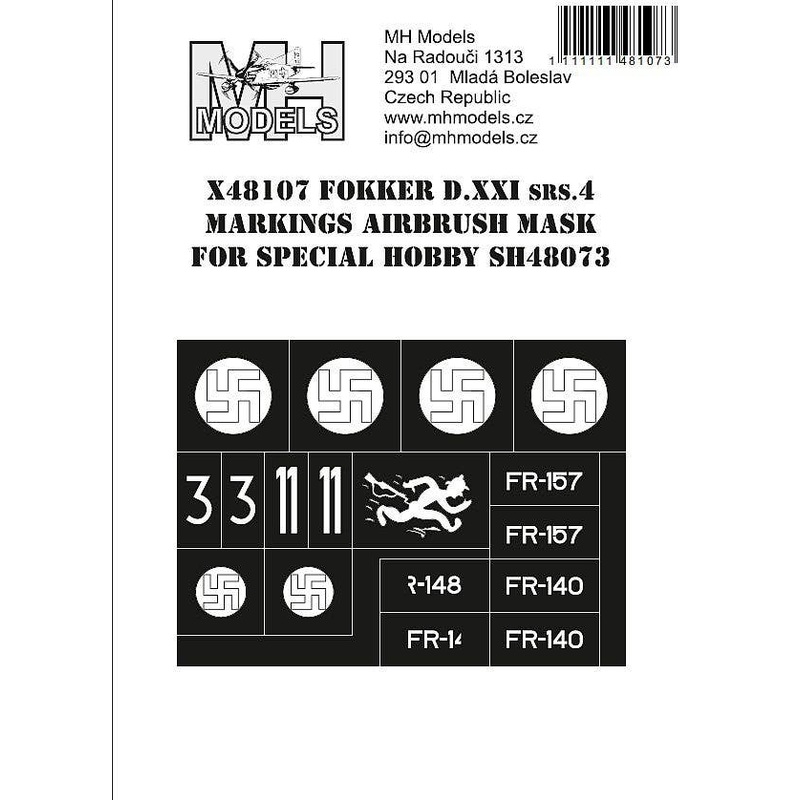 1/48 Fokker D.XXI srs.4 Markings Airbrush Mask for Special Hobby SH48073