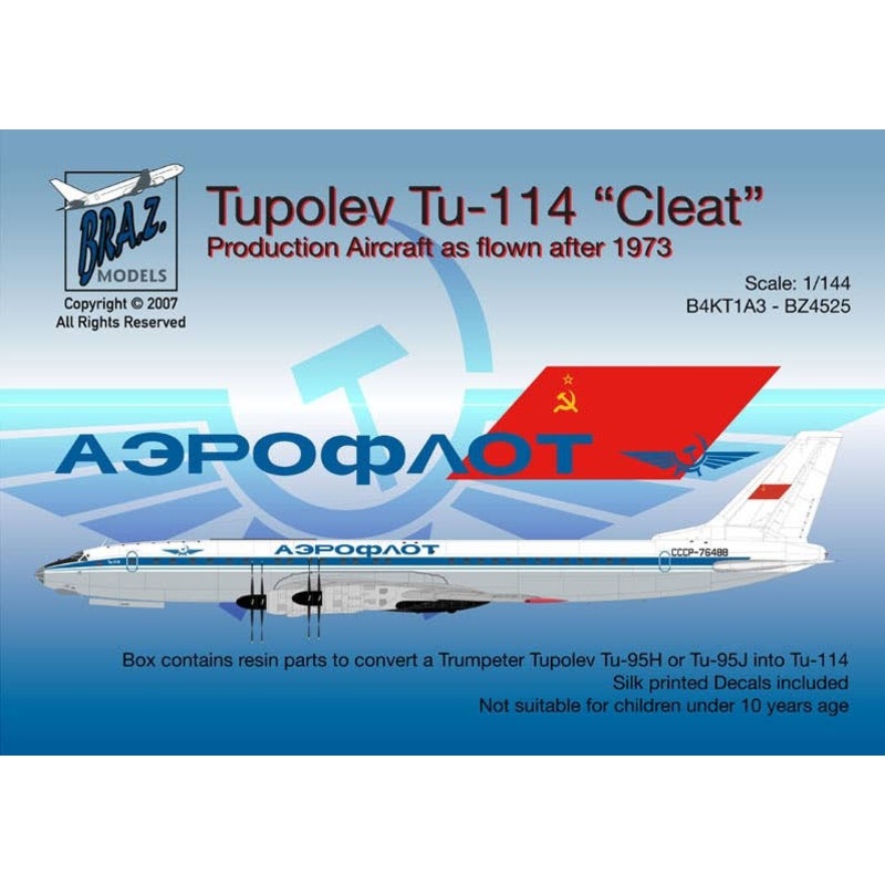 1/144 Tu-114 Conversion Set (Post 1973 Scheme Silk Printed Decals) (for Trumpeter Tu-95)