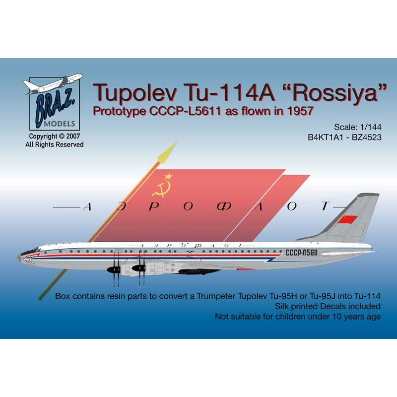 1/144 Tu-114 Conversion Set (Prototype Scheme Silk Printed Decals) (for Trumpeter Tu-95)