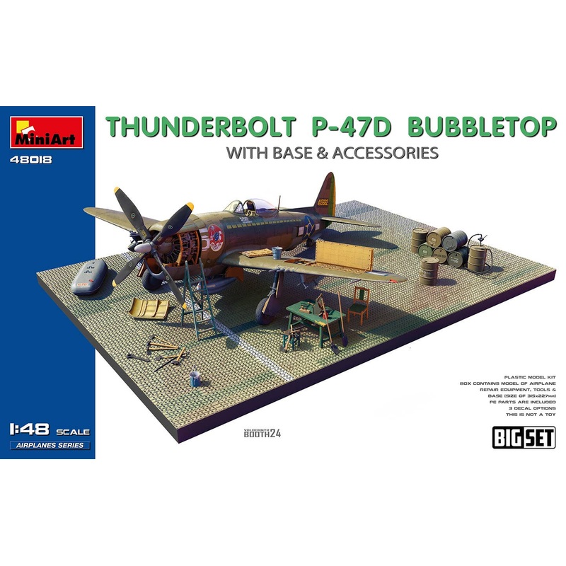 1/48 Thunderbolt P-47D Bubbletop With Base & Accessories. Big Set
