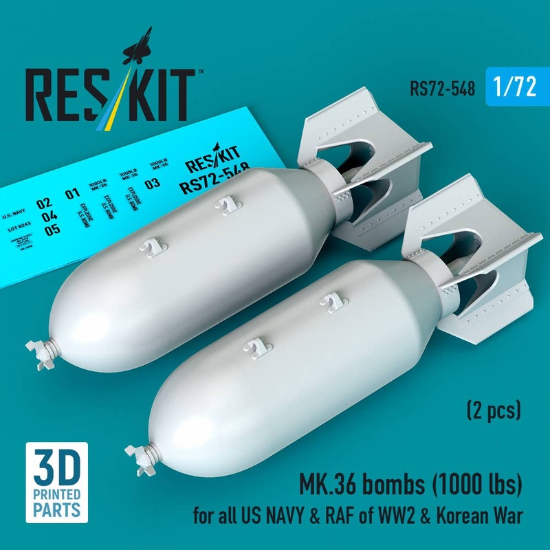 1/72 MK.36 bombs (1000 lbs) WW2 & Korean War (2 pcs) (3D Printed)