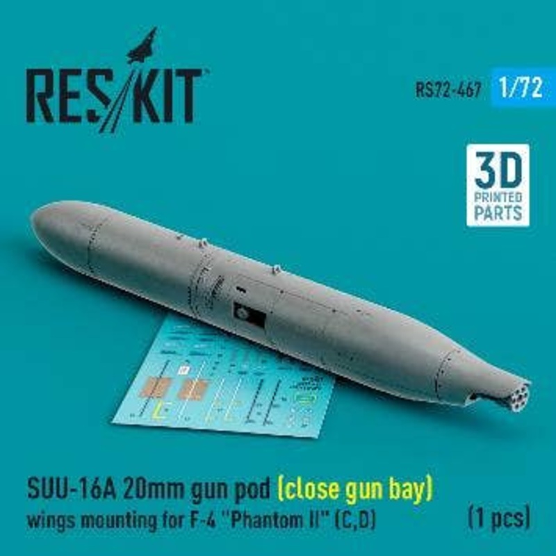 1/72 SUU-16A 20mm gun pod (close gun bay) wings mounting for F-4 Phantom II (C,D) (1 pcs) (3D Printed)