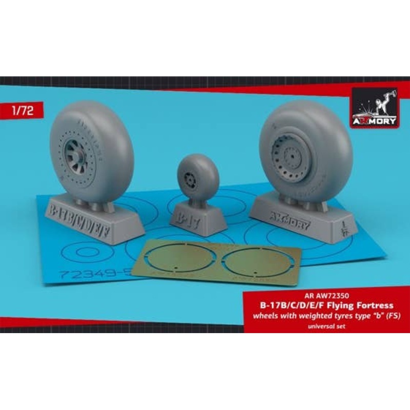1/72 B-17B/C/D/E/F Flying Fortress wheels w/ weighted tires type "b" (FS) & PE hubcaps