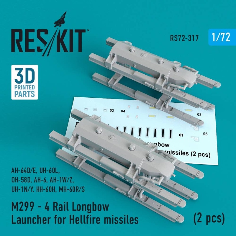 1/72 M299 - 4 Rail Longbow Launcher for Hellfire missiles (2 pcs) (AH-64D/E, UH-60L, OH-58D, AH-6, AH-1W/Z, UH-1N/Y, HH-60H, MH-60R/S) (for Academy, AFV Club, Airfix, Bilek, Hasegawa, Revell, Zvezda, Italeri, Fujimi, Special Hobby, DreamModel, HobbyBoss, 