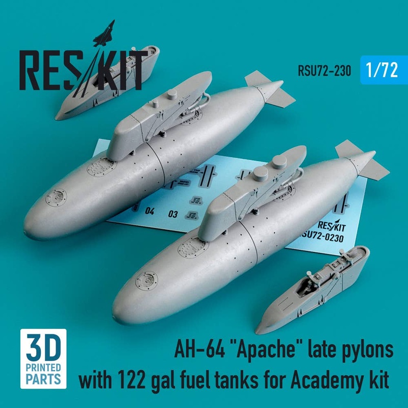 1/72 AH-64 Apache late pylons with 122 gal fuel tanks for Academy kit (3D Printing)