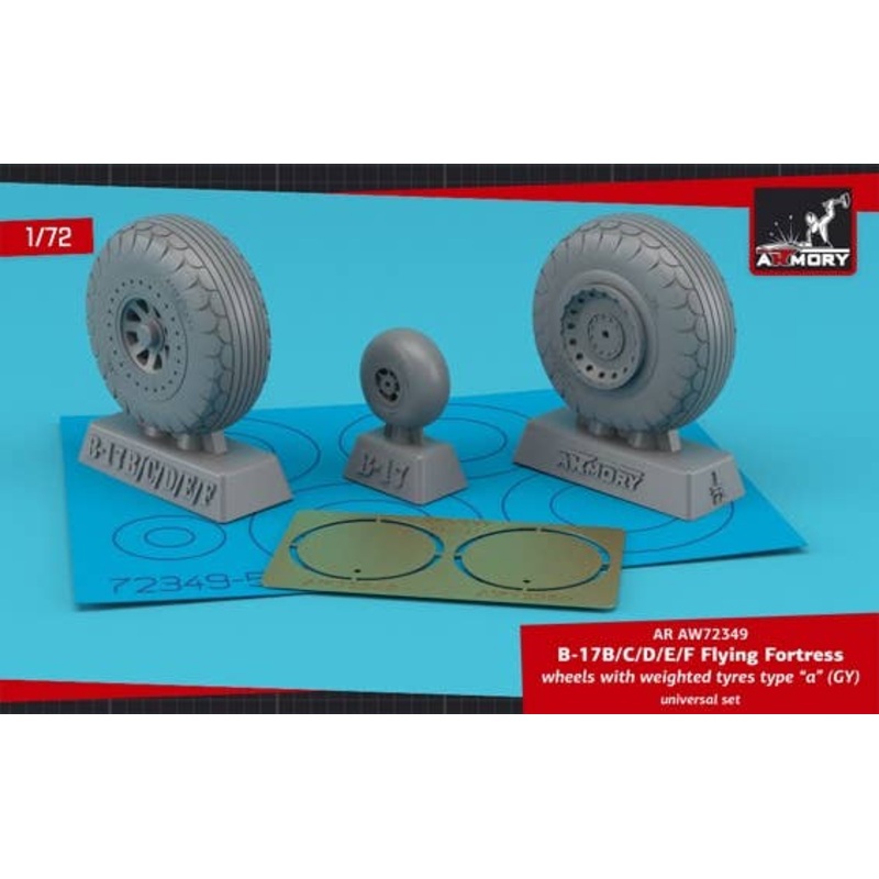 1/72 B-17B/C/D/E/F Flying Fortress wheels w/ weighted tires type "a" (GY) & PE hubcaps