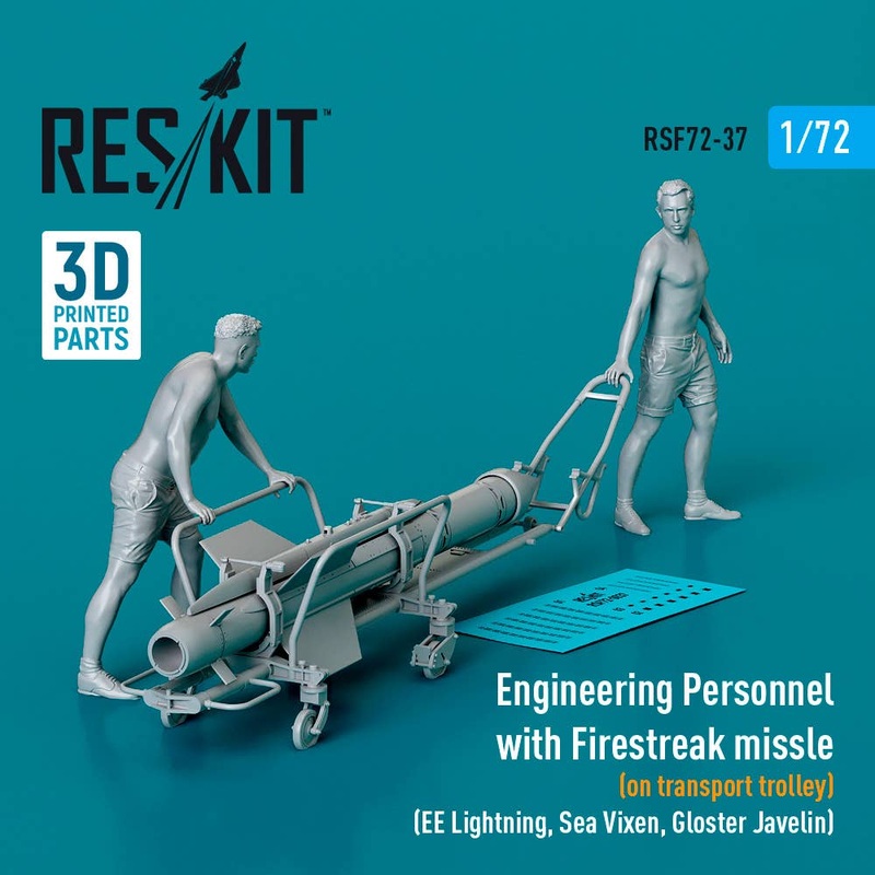 1/72 Engineering Personnel with Firestreak missle (on transport trolley)  (EE Lightning, Sea Vixen, Gloster Javelin) (1 pcs) (3D Printed)