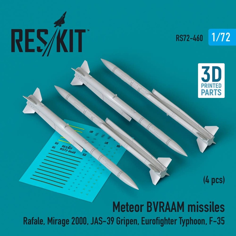1/72 Meteor BVRAAM missiles (4 pcs) (Rafale, Mirage 2000, JAS-39 Gripen, Eurofighter Typhoon, F-35) (3D Printed)