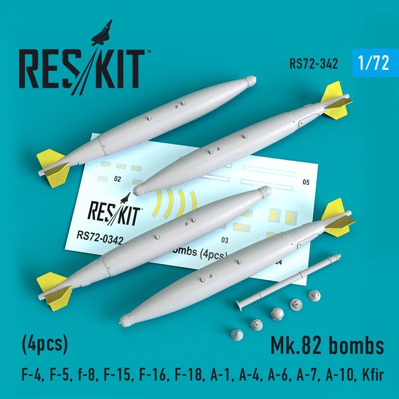 1/72 Mk.82 bombs (4pcs)(F-4, F-5, F-8, F-15, F-16, F-18, A-1, A-4, A-6, A-7, A-10, Kfir) (for Academy, Hasegawa, Airfix, FineMolds, Fujimi, GWH, Italeri, Revell, Tamiya, Hobby 2000)