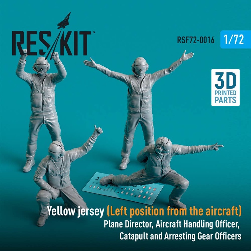 1/72 Yellow jersey (Left position from the aircraft) Plane Director, Aircraft Handling Officer, Catapult and Arresting Gear Officers (4 pcs) (3D Printed)