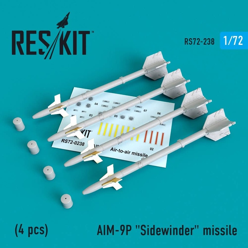 1/72 Aim-9P "Sidewinder" Missile (4 Pcs) F-4, F-5, F-16, F-15, F-14, Mirage F.1, Harrier, Mirage Iii, Hawk, Mirage 2000