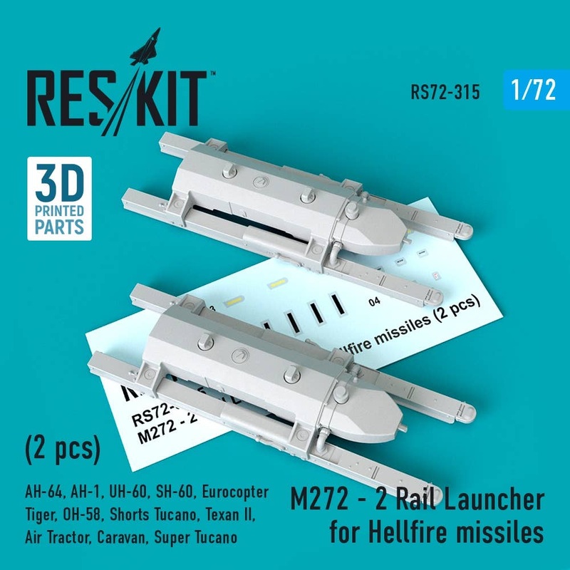 1/72 M272 - 2 Rail Launcher for Hellfire missiles (2 pcs) (AH-64, AH-1, UH-60, SH-60, Eurocopter Tiger, OH-58, Shorts Tucano, Texan II, Air Tractor, Caravan, Super Tucano) (for Academy, AFV Club, Airfix, Bilek, Hasegawa, Revell, Zvezda, Italeri, Fujimi, e