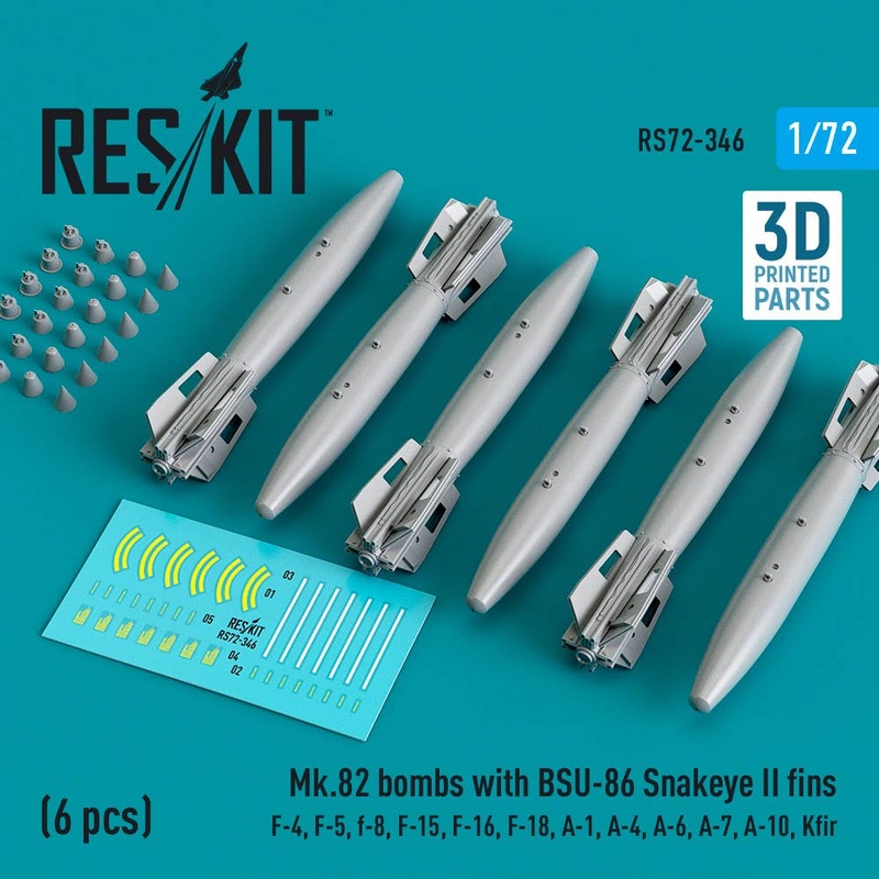 1/72 Mk.82 bombs with BSU-86 Snakeye II fins (6 pcs) (3D Printed)