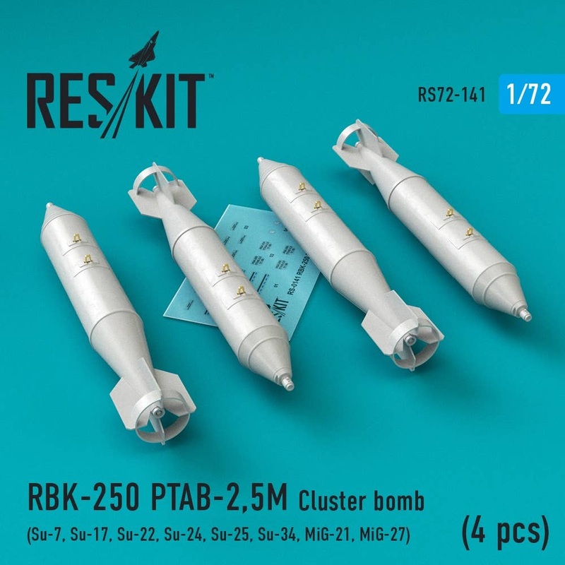 1/72 RBK-250 PTAB-2,5M Cluster Bomb (4pcs) (Su-7, Su-17, Su-22, Su-24, Su-25, Su-34, MiG-21, MiG-27)