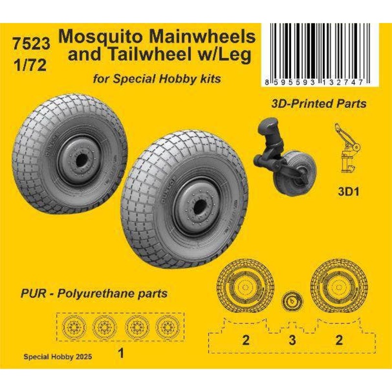 1/72 Mosquito Mainwheels and Tailwheel w/Leg / for Special Hobby kits