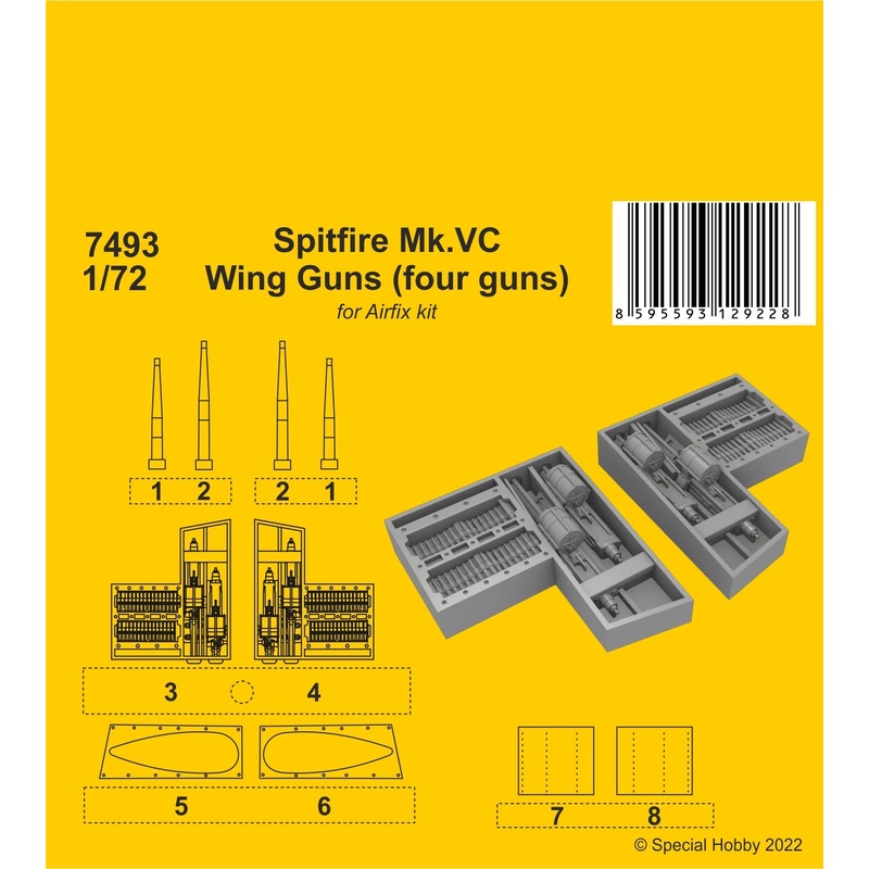 1/72 Spitfire Mk.VC Wing Guns (four guns) for Airfix kit